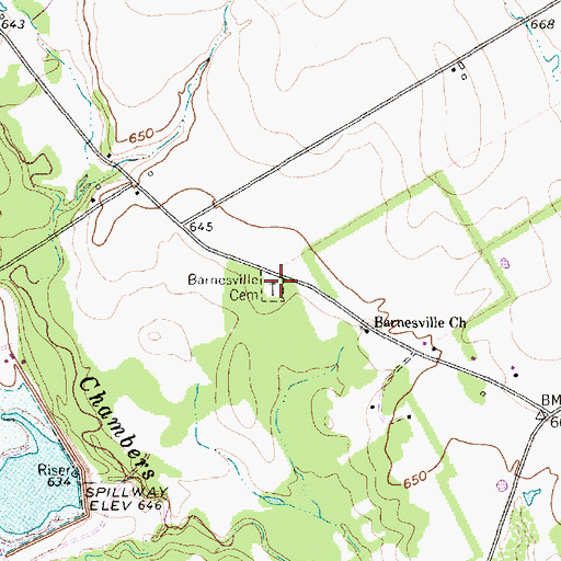 Topographic Map of Barnesville Cemetery, TX
