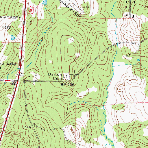 Topographic Map of Barron Cemetery, TX