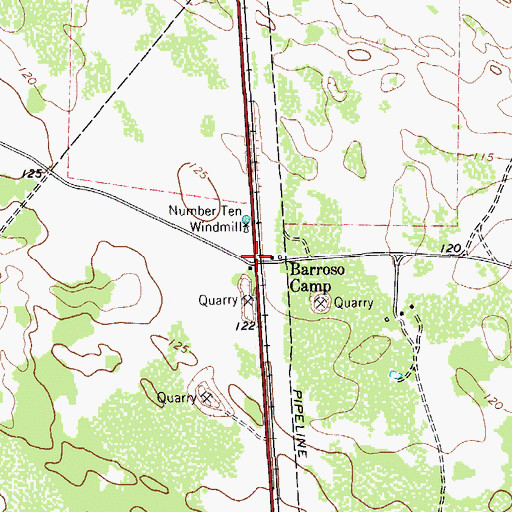 Topographic Map of Barroso Camp, TX