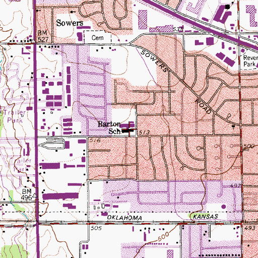 Topographic Map of Barton School, TX