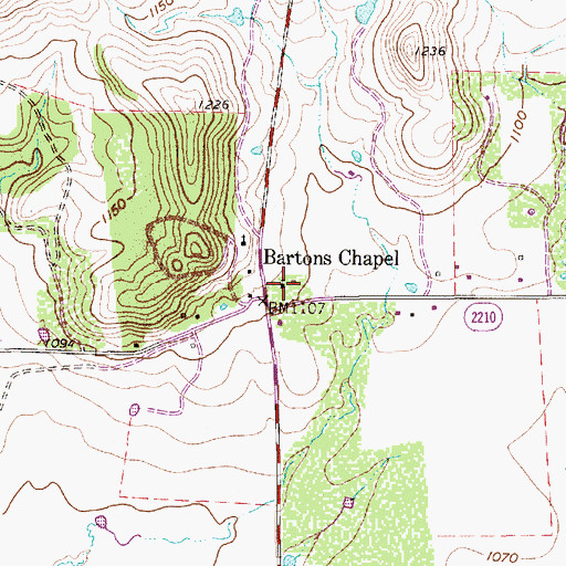 Topographic Map of Bartons Chapel, TX