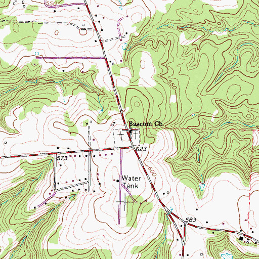 Topographic Map of Bascom Church, TX