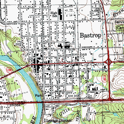 Topographic Map of Bastrop, TX