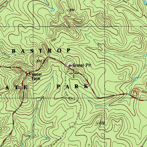 Topographic Map of Bastrop State Park, TX