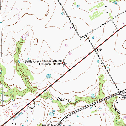 Topographic Map of Battle Creek Burial Ground Historical Marker, TX