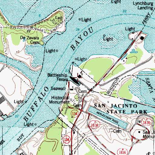 Topographic Map of Battleship Texas, TX