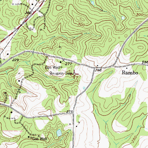 Topographic Map of Baugass Cemetery, TX