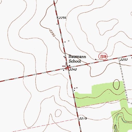 Topographic Map of Baumann School, TX