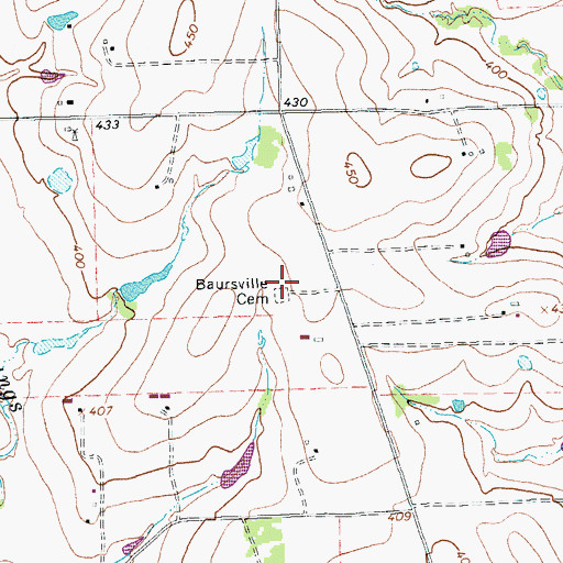 Topographic Map of Baursville Cemetery, TX