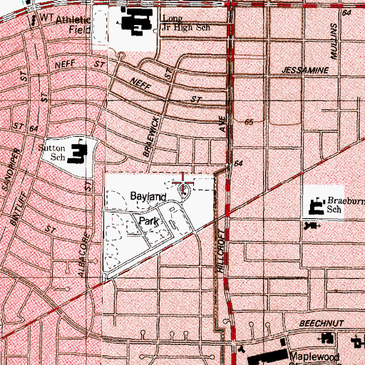 Topographic Map of Bayland Park, TX