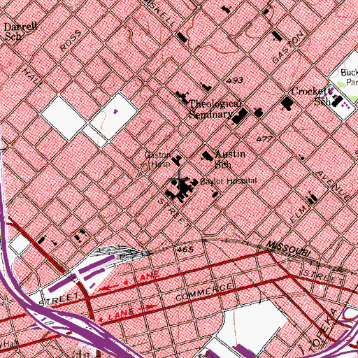 Topographic Map of Baylor University Medical Center, TX
