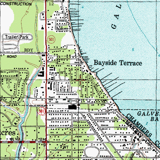 Topographic Map of Bayside Terrace, TX