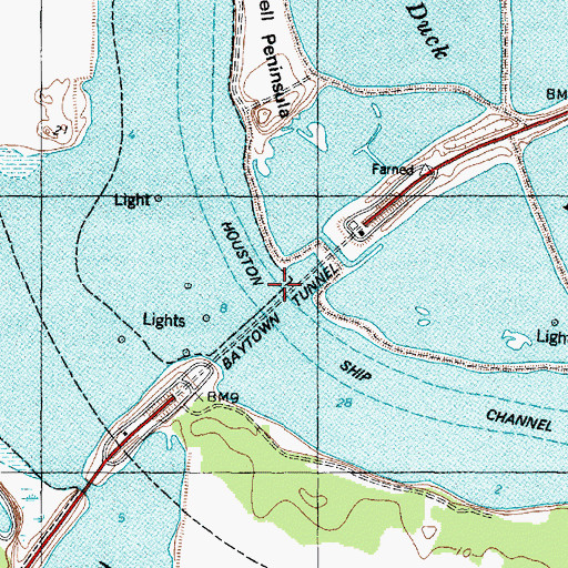 Topographic Map of Baytown Tunnel, TX