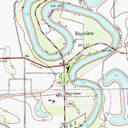 Topographic Map of Bayview, TX