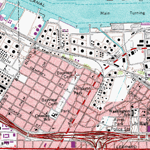 Topographic Map of Bayview Cemetery, TX