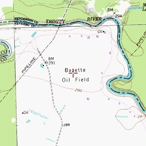 Topographic Map of Bazette Oil Field, TX