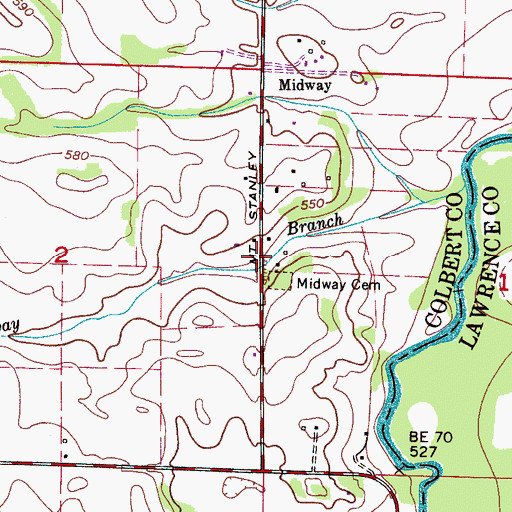 Topographic Map of Shady Grove (historical), AL