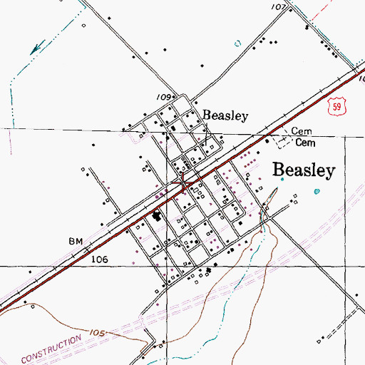 Topographic Map of Beasley, TX