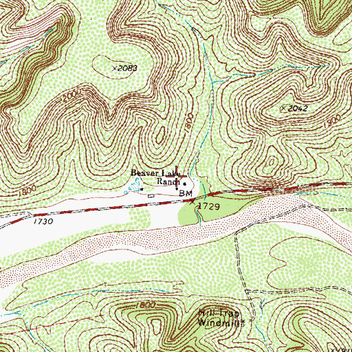 Topographic Map of Beaver Lake Ranch, TX