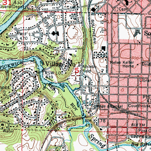Topographic Map of Sheffield Youth Park, AL
