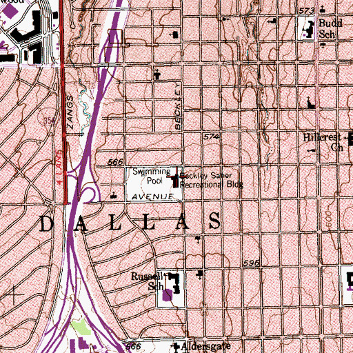 Topographic Map of Beckley-Saner Recreational Building, TX