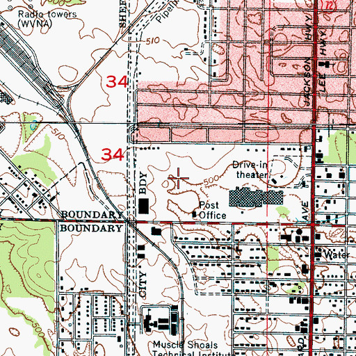 Topographic Map of Shoals Hospital, AL