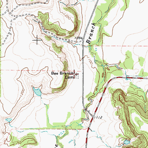 Topographic Map of Bee Branch Cemetery, TX