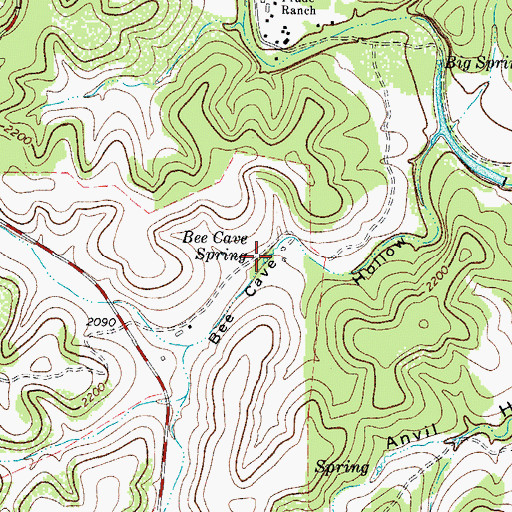 Topographic Map of Bee Cave Spring, TX