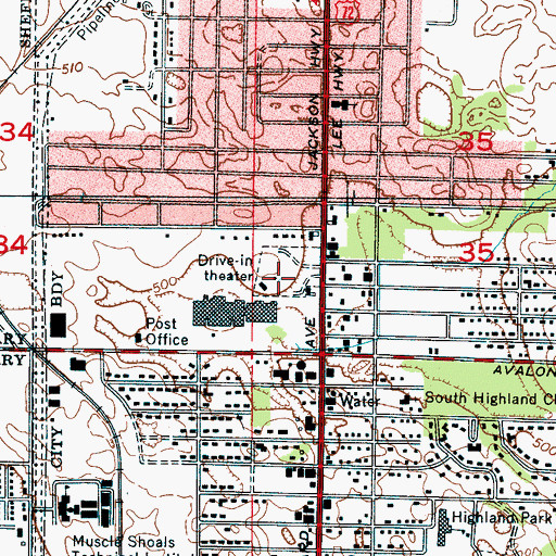 Topographic Map of Shoals Plaza Shopping Center, AL