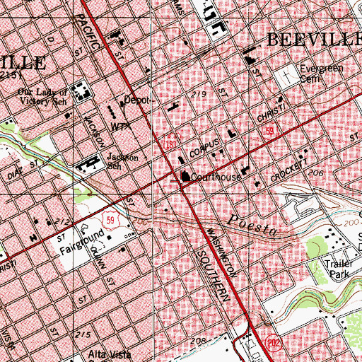 Topographic Map of Beeville, TX