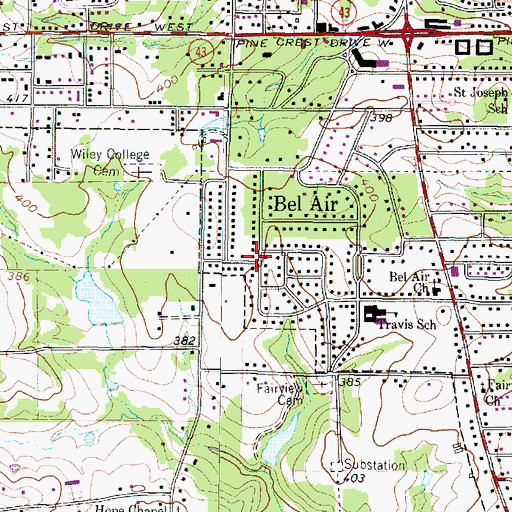 Topographic Map of Bel Air, TX
