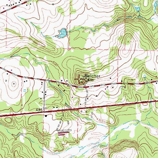 Topographic Map of Belcher Cemetery, TX