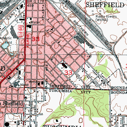 Topographic Map of Southeast Elementary School, AL
