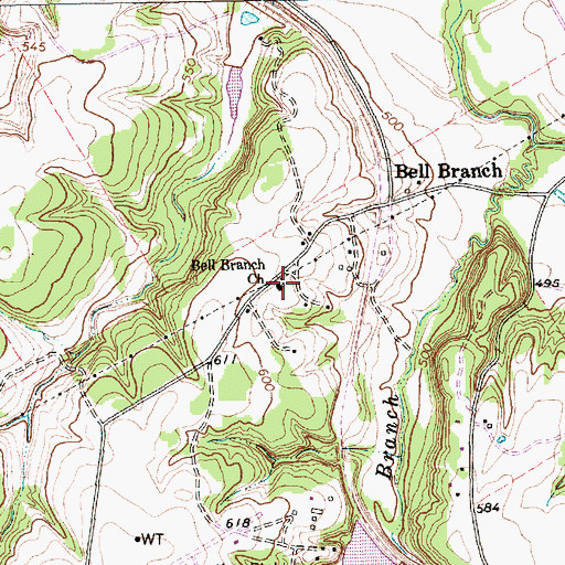 Topographic Map of Bell Branch Church, TX