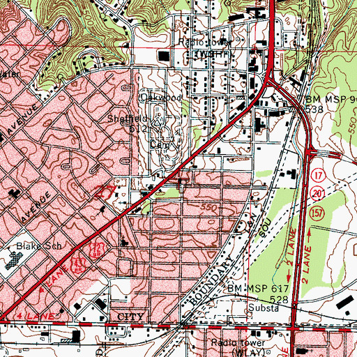 Topographic Map of Southern Boulevard Church of Christ, AL