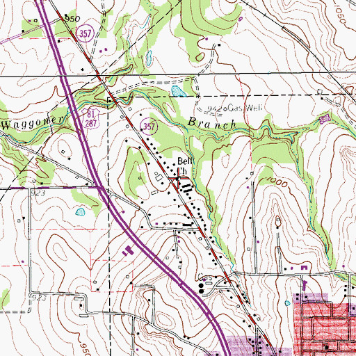 Topographic Map of Bell Church, TX