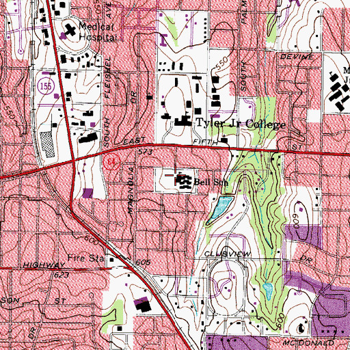 Topographic Map of Bell School, TX