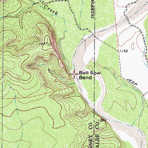 Topographic Map of Bell Sow Bend, TX
