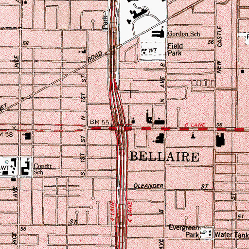 Topographic Map of Bellaire, TX
