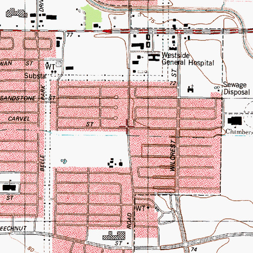 Topographic Map of Bellaire West, TX