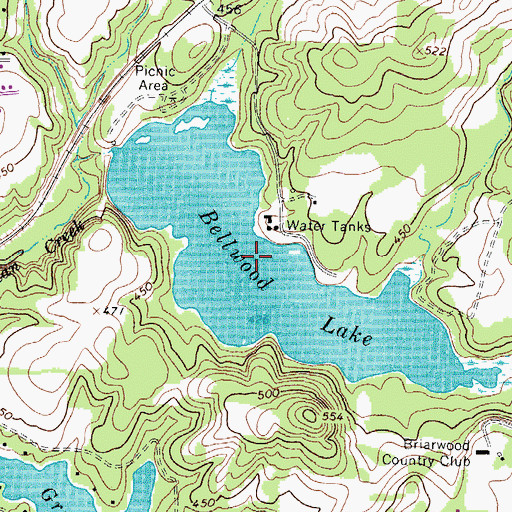 Topographic Map of Bellwood Lake, TX