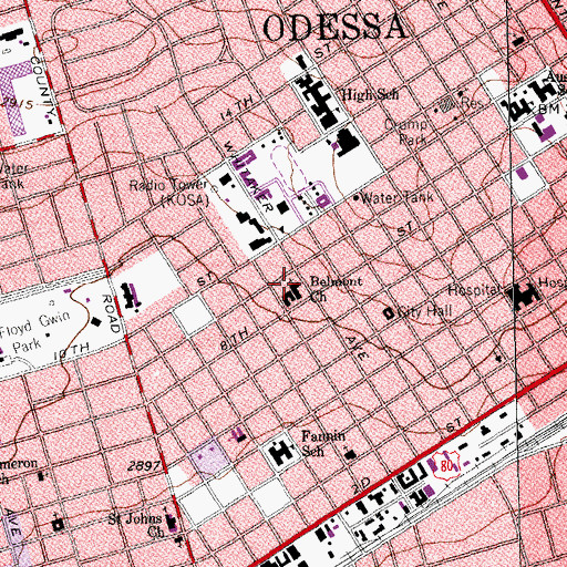 Topographic Map of Belmont Church, TX