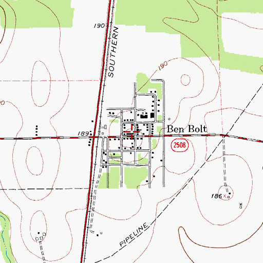 Topographic Map of Ben Bolt, TX