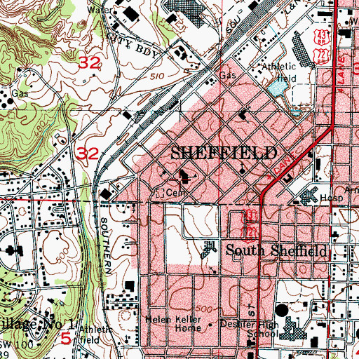 Topographic Map of Southwest Elementary School, AL
