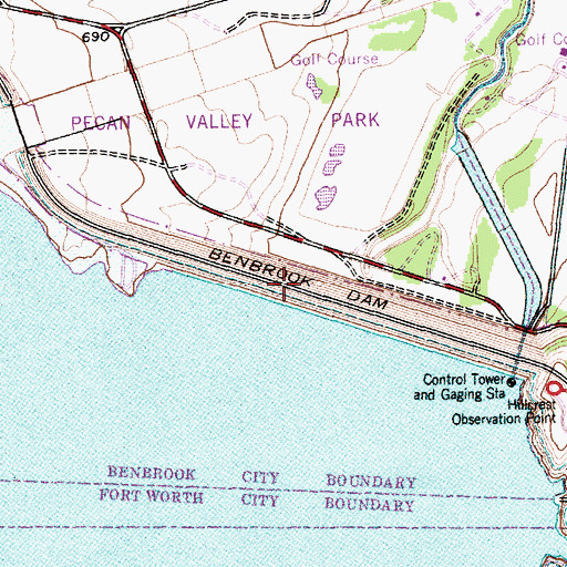Topographic Map of Benbrook Dam, TX