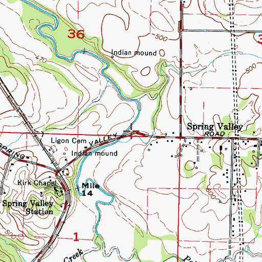 Topographic Map of Spring Creek School (historical), AL