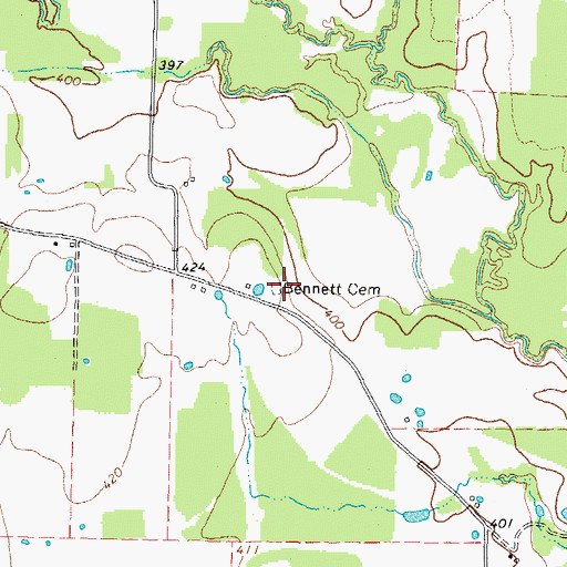 Topographic Map of Bennett Cemetery, TX