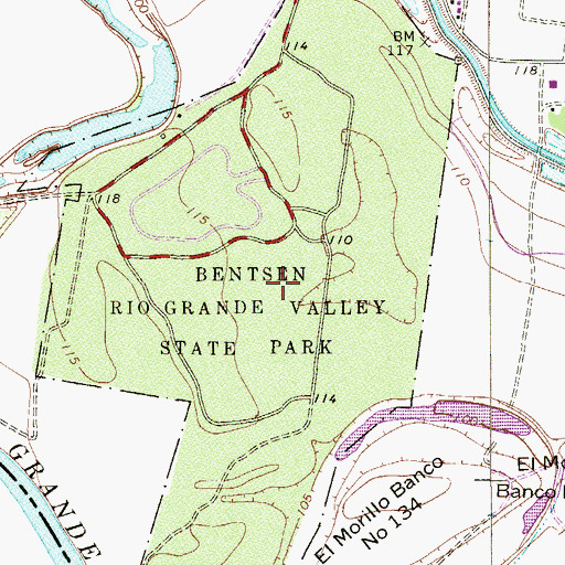 Topographic Map of Bentsen Rio Grande Valley State Park, TX
