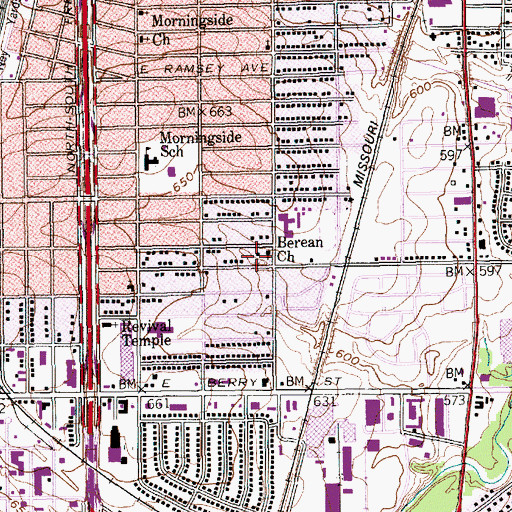 Topographic Map of Berean Church, TX