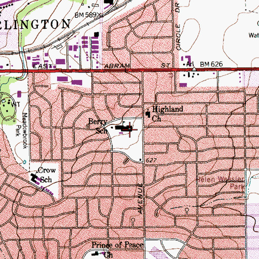 Topographic Map of Berry School, TX